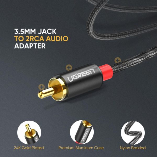 Ugreen RCA Cable HiFi Stereo 2RCA to 3.5mm Audio Cable AUX RCA Jack 3.5