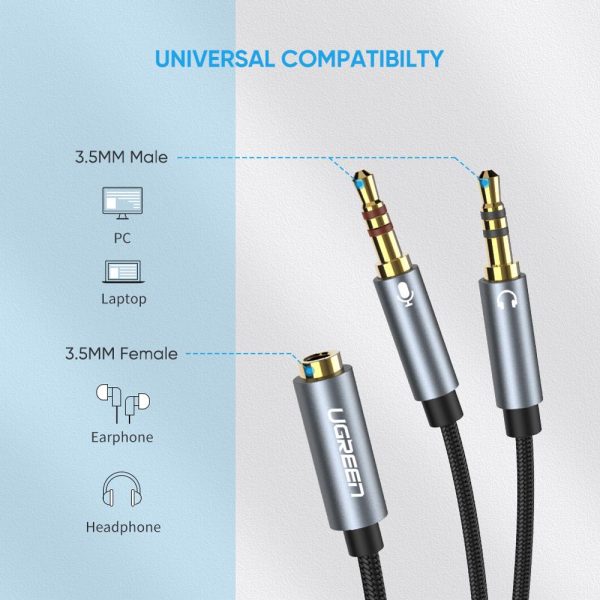 Ugreen Splitter Headphone for Computer 3.5mm Female to 2 Male 3.5mm Mic Audio