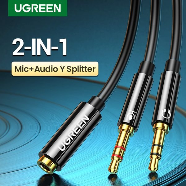 Ugreen Splitter Headphone for Computer 3.5mm Female to 2 Male 3.5mm Mic Audio