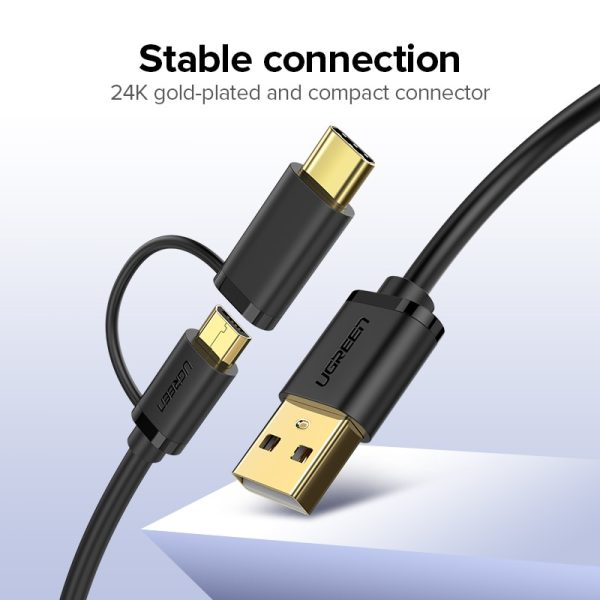 Ugreen USB Type C Cable for Samsung Galaxy S10 S9 Plus 2 in 1 Fast Charging Micro USB Cable