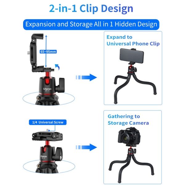 Ulanzi MT-11 Flexible Octopus Tripod for DSLR Smartphone 2 in 1 Tripod Extend 1/4'' Screw