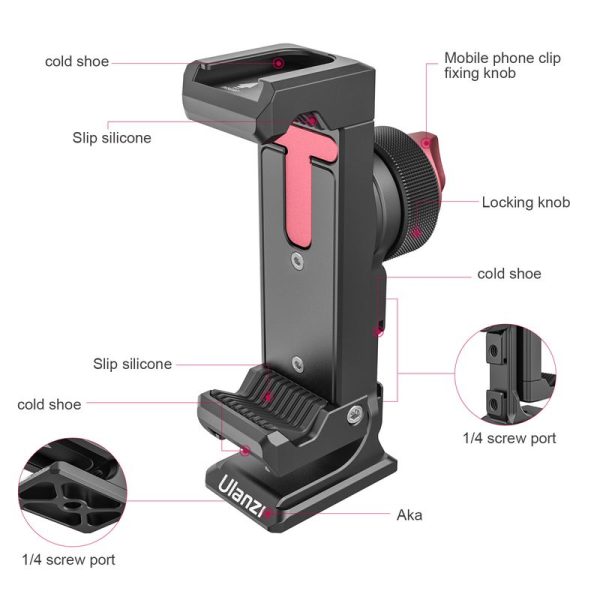 Ulanzi ST-27 Metal Phone Holder Clamp With Cold Shoe Arca 360°Rotatable Smartphone tripod