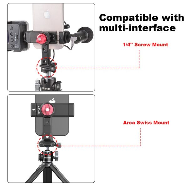 Ulanzi ST-27 Metal Phone Holder Clamp With Cold Shoe Arca 360°Rotatable Smartphone tripod