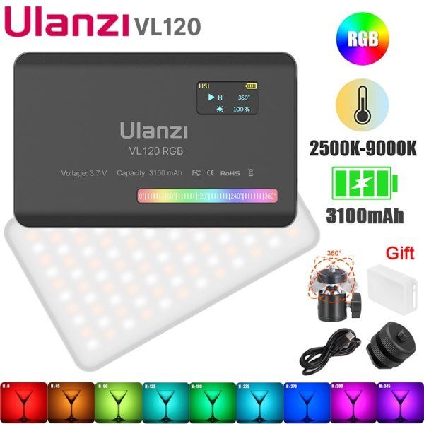 Ulanzi VIJIM VL120 RGB Video Light LED Camera Light Full Color 3100mAh Dimmable 2500K-9000K Bi-Color