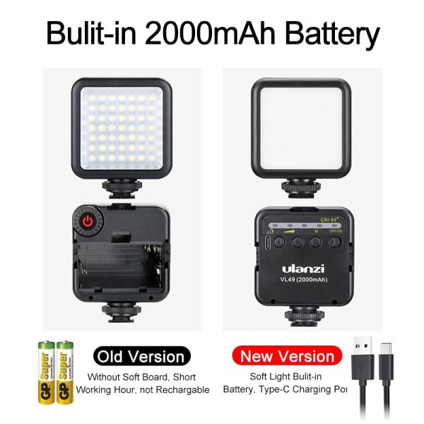 Ulanzi VL49 6W Mini LED Video Office Light 2000mAh 5500K Zoom Lighting Photographic Lighting U