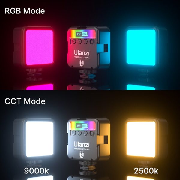 Ulanzi VL49 RGB Camera Light LED Video Light 2500K-9000K 800LUX Magnetic Mini Fill Light 3 Cold Shoe 2000mAh Type-C