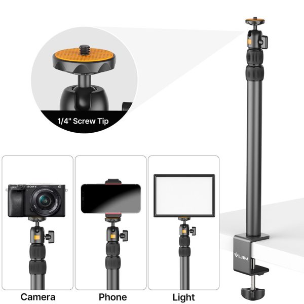 VIJIM Desk Mount Stand C-clamp Mount Light Stand Aluminum Light Bracket with 360° Rotatable Ballhead