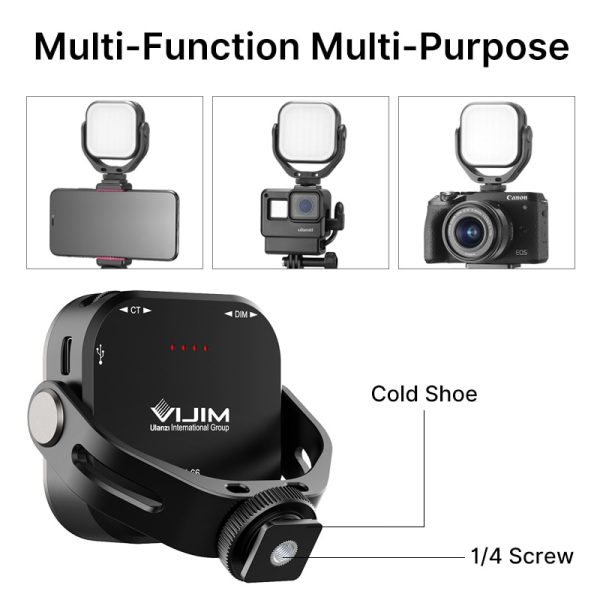 VIJIM VL66 3200k-6500k Vlog Fill Light 360° Rotatable LED Video Light Extend Cold Shoe Built-in 2000mAh Battery with Light Stand