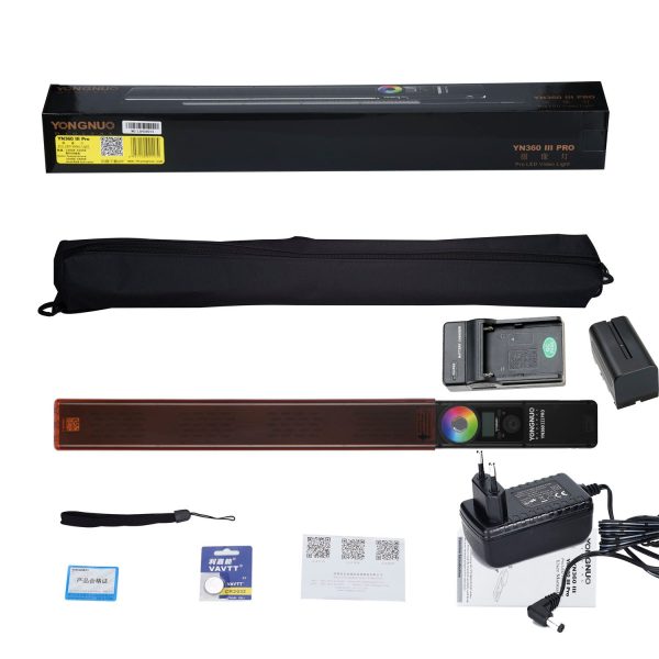 Yongnuo YN360 III Pro LED Video Light 3200K-5600K RGB Photo Lamp with Remote Control and AC Power Adapter