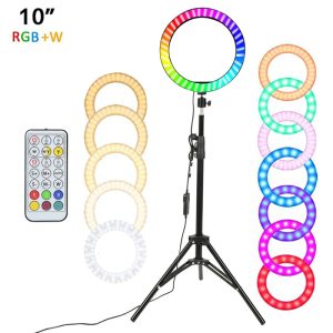 ZOMEI 10 Inches RGB LED Ring Light Lamp Selfie Light Ring Photography Lamp Ringlight with Tripod