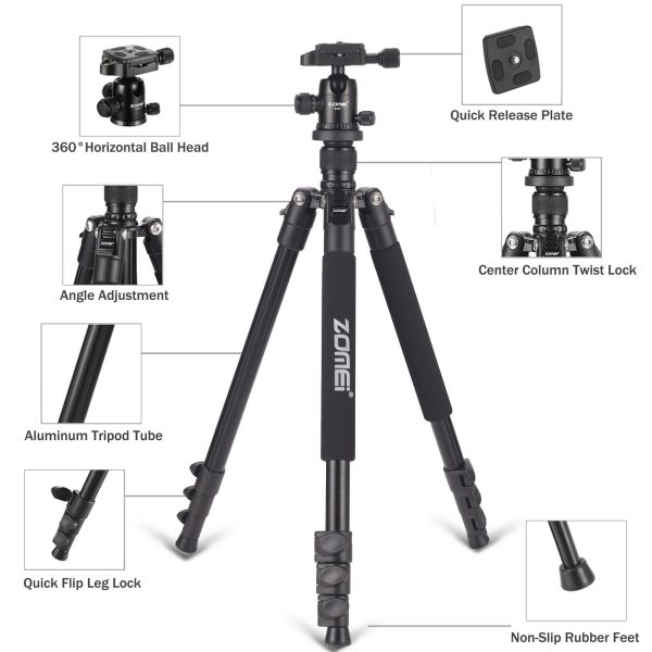 Zomei Professional Q555 Camera tripod Lightweight Aluminum Camera Tripod Stand with Ball Head