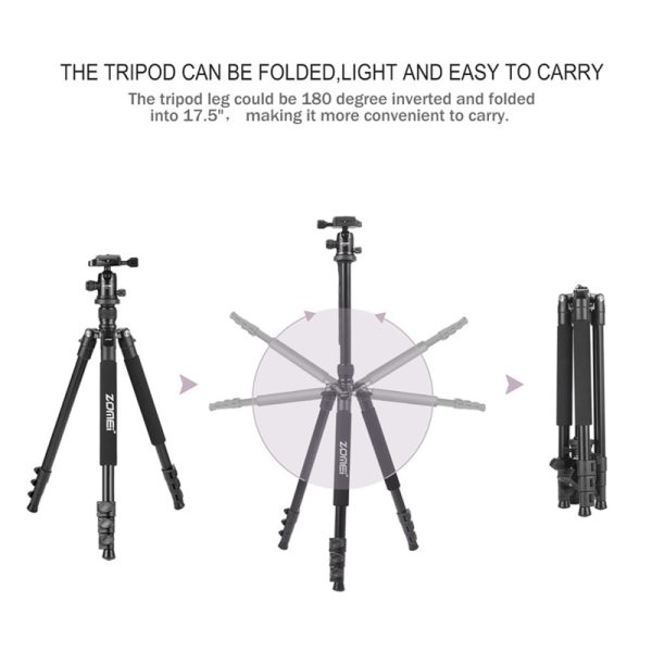 Zomei Q555 Professional Tripod Aluminum Flexible Portable Camera Tripod Stand Tripe with Ball Head