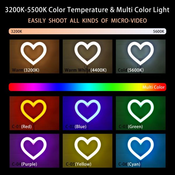 fosoto 19 inch Led RGB Ring Light Hearted-shape Ring lamp photography