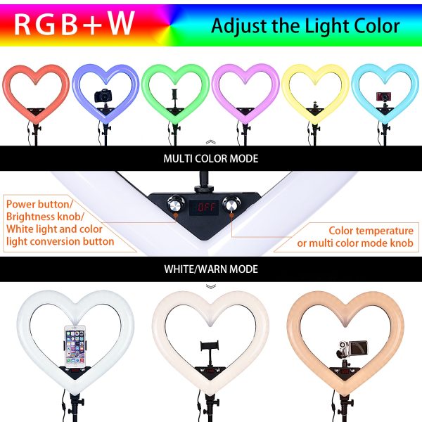 fosoto 19 inch Led RGB Ring Light Hearted-shape Ring lamp photography