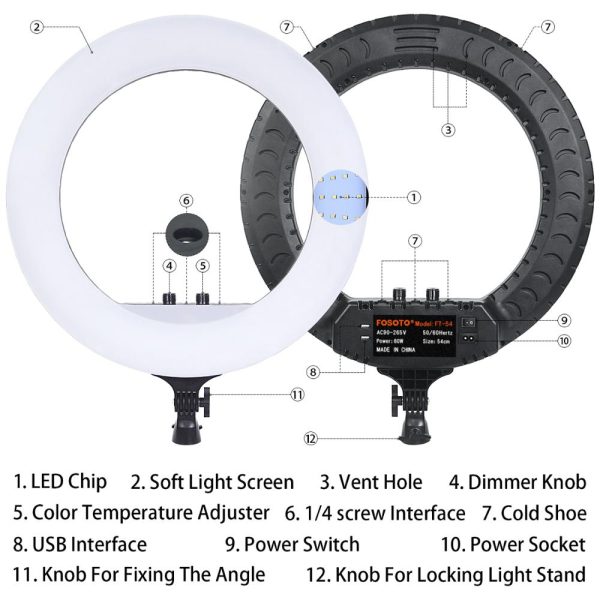 fosoto 21 Inch Photographic lighting 2700-6500K LED Ring Lamp With tripod Remote RingLight