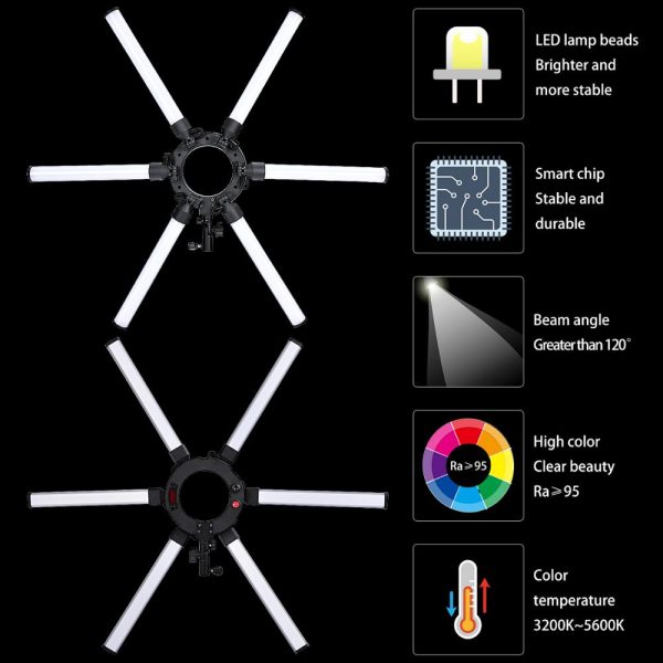 fosoto Photography LED Star Ring Light 120W Multimedia Extreme Ring Video Lamp With Tripod Stand